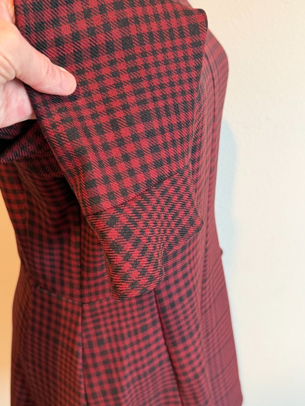 Zara Plaid Long Sleeve Mock Neck Dress Red Black Small - Picture 5 of 8